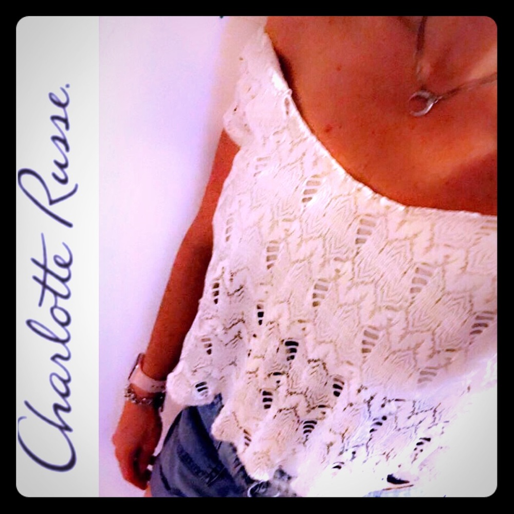 Lacy crochet crop top. On or off shoulder S